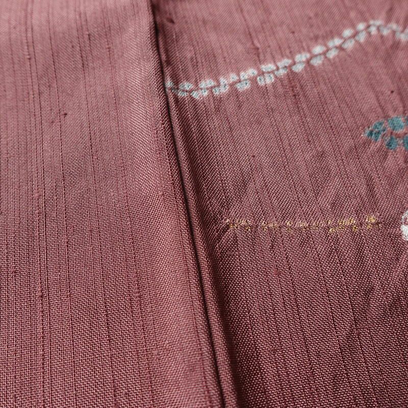 小紋 良品 紬地 絞り 正絹 幾何学柄・抽象柄 袷仕立て 身丈154.5cm 裄丈64cm 着物 紫・藤色_画像9