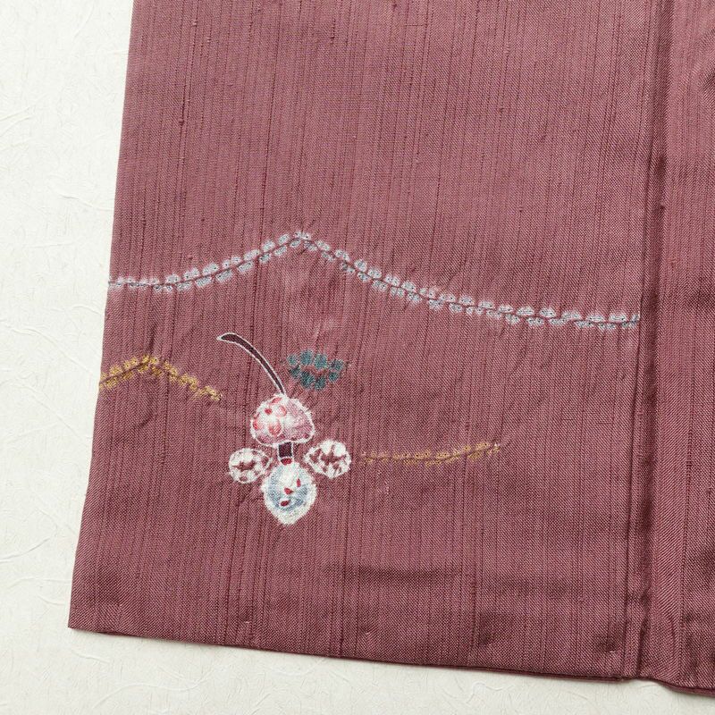 小紋 良品 紬地 絞り 正絹 幾何学柄・抽象柄 袷仕立て 身丈154.5cm 裄丈64cm 着物 紫・藤色_画像11