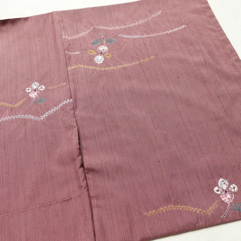 小紋 良品 紬地 絞り 正絹 幾何学柄・抽象柄 袷仕立て 身丈154.5cm 裄丈64cm 着物 紫・藤色_画像12