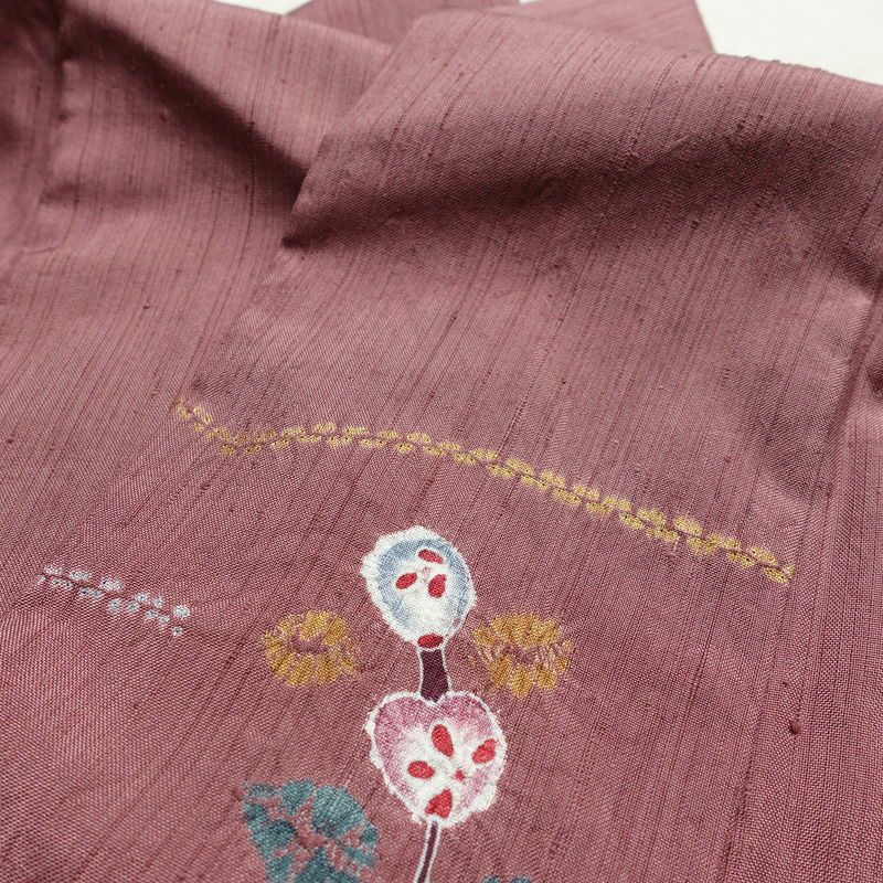 小紋 良品 紬地 絞り 正絹 幾何学柄・抽象柄 袷仕立て 身丈154.5cm 裄丈64cm 着物 紫・藤色_画像16