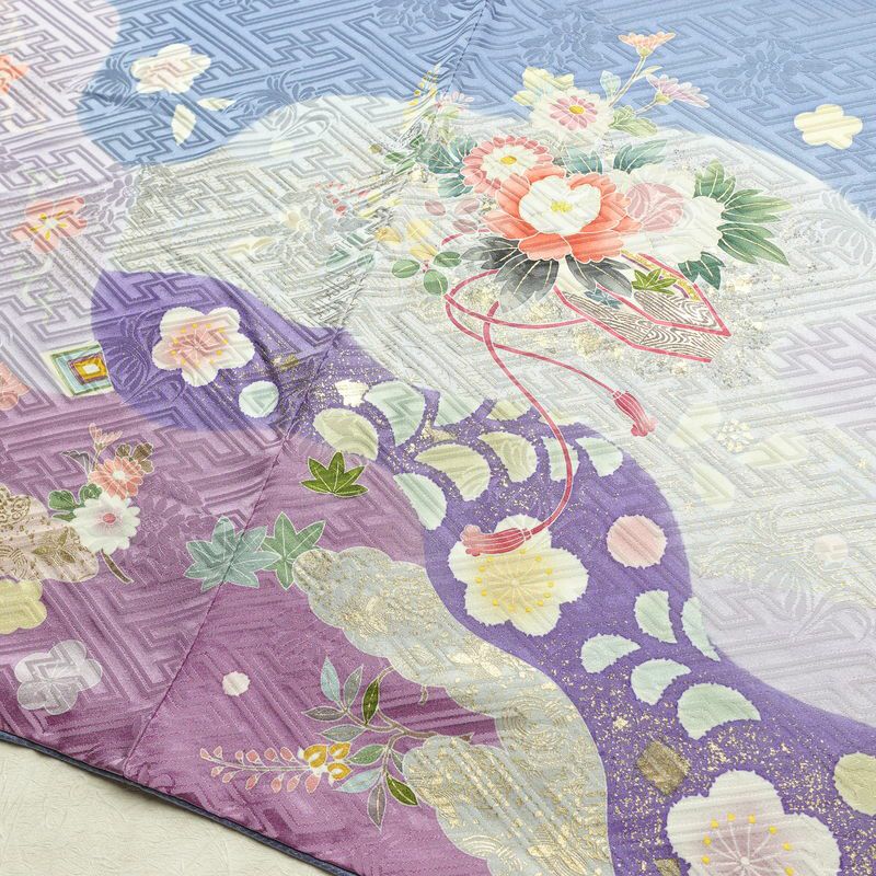 振袖 良品 落款入り 金駒刺繍 正絹 花柄 袷仕立て 身丈166.5cm 裄丈67cm 箔 金彩 着物 青・紺_画像12