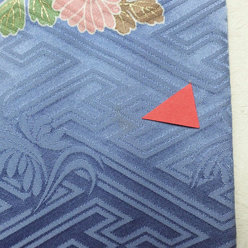 振袖 良品 落款入り 金駒刺繍 正絹 花柄 袷仕立て 身丈166.5cm 裄丈67cm 箔 金彩 着物 青・紺_画像15