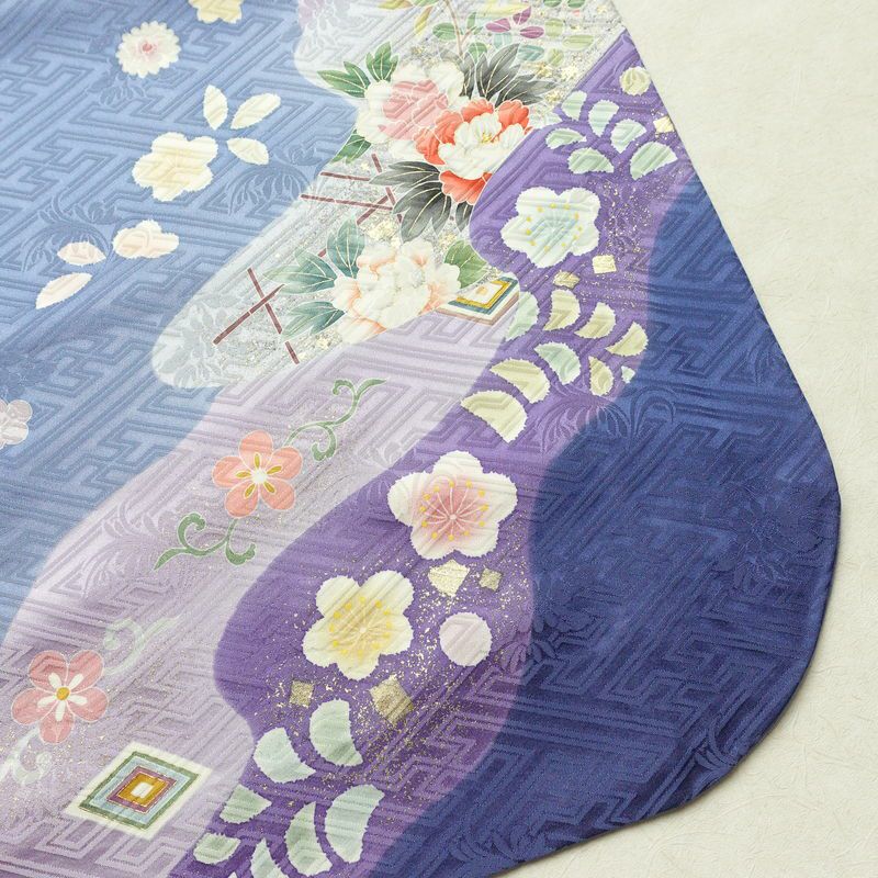 振袖 良品 落款入り 金駒刺繍 正絹 花柄 袷仕立て 身丈166.5cm 裄丈67cm 箔 金彩 着物 青・紺_画像17