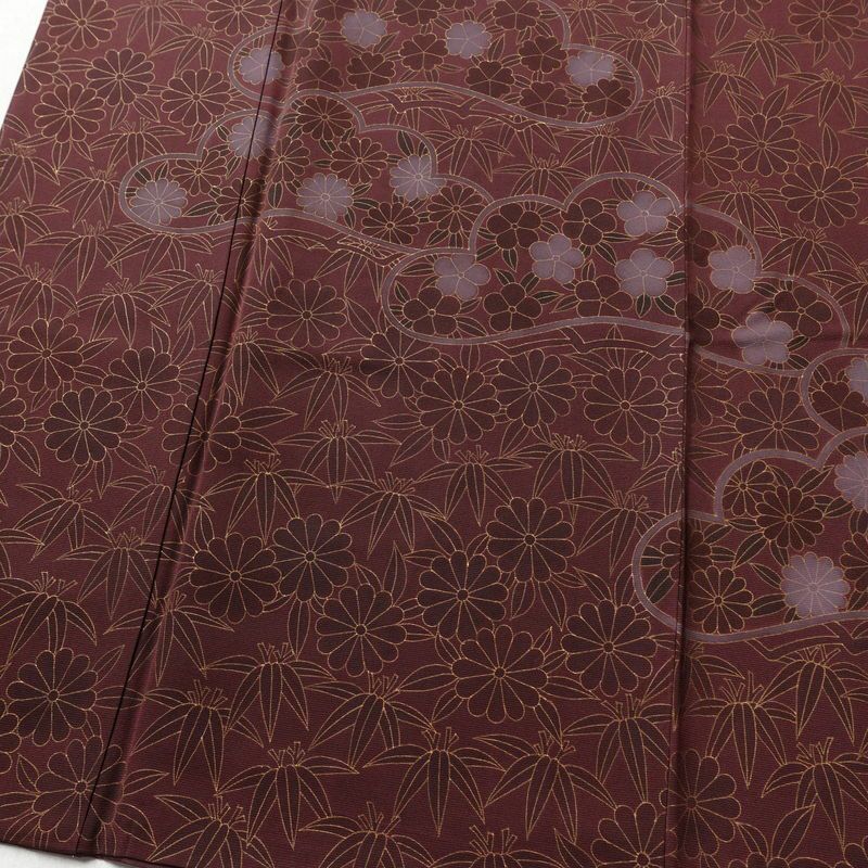 訪問着 良品 一つ紋付き 正絹 花柄 袷仕立て 身丈165cm 裄丈65cm 金彩 フォーマル 着物 小豆・エンジ_画像4