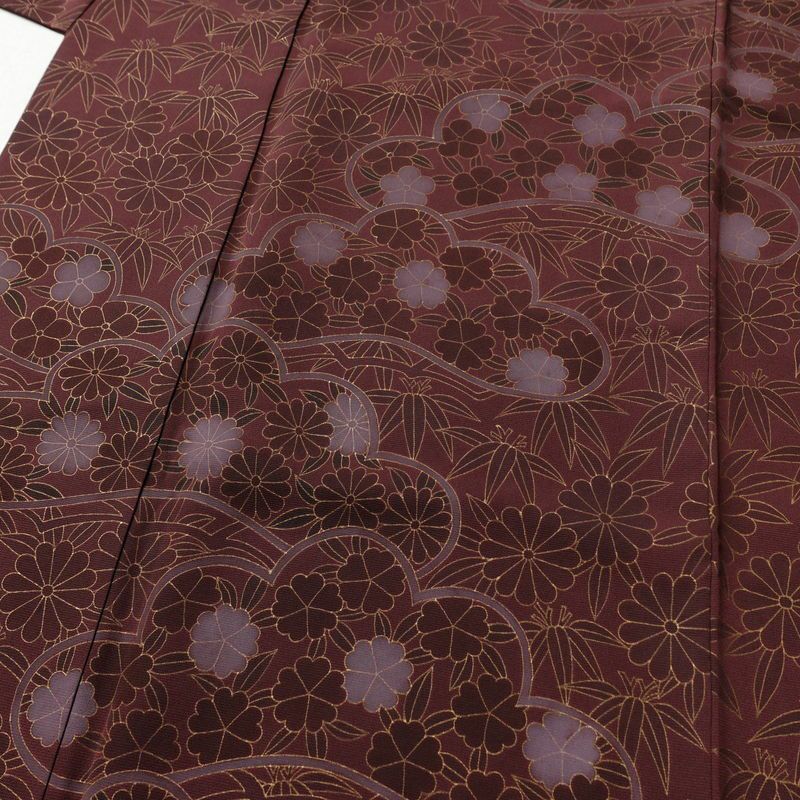 訪問着 良品 一つ紋付き 正絹 花柄 袷仕立て 身丈165cm 裄丈65cm 金彩 フォーマル 着物 小豆・エンジ_画像5