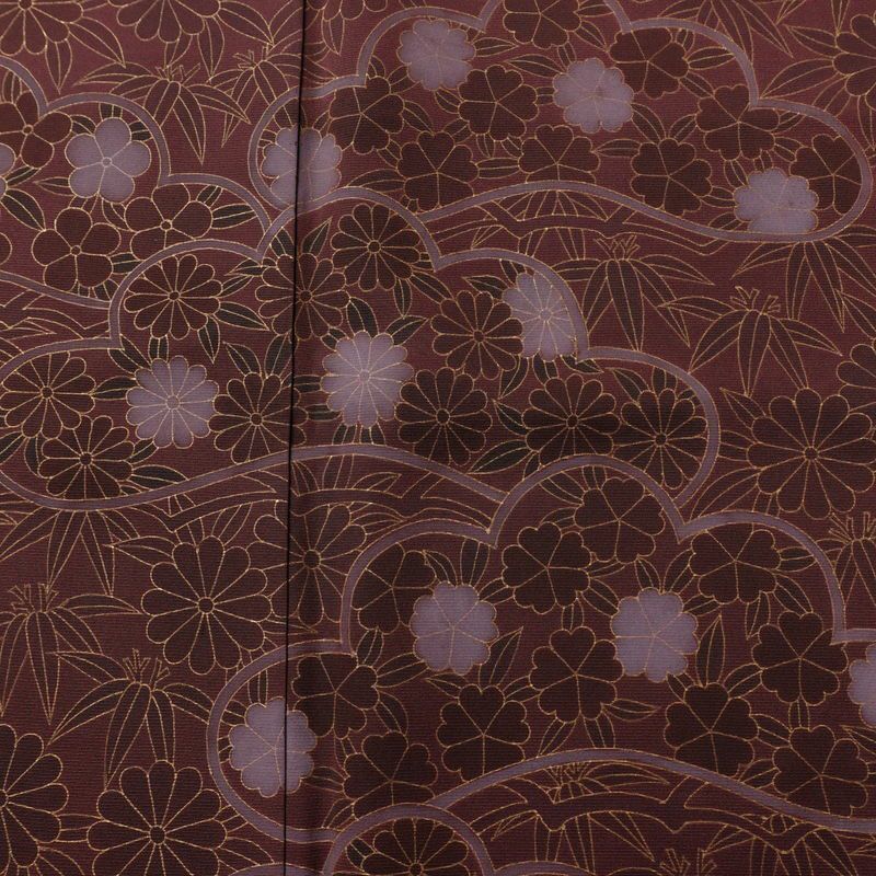 訪問着 良品 一つ紋付き 正絹 花柄 袷仕立て 身丈165cm 裄丈65cm 金彩 フォーマル 着物 小豆・エンジ_画像6