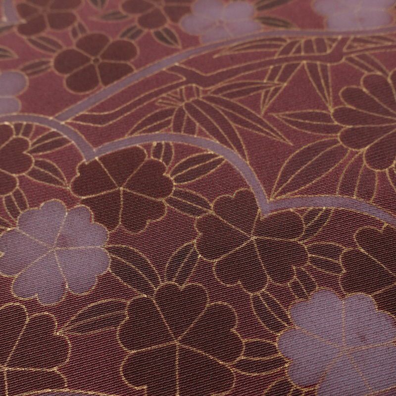 訪問着 良品 一つ紋付き 正絹 花柄 袷仕立て 身丈165cm 裄丈65cm 金彩 フォーマル 着物 小豆・エンジ_画像7