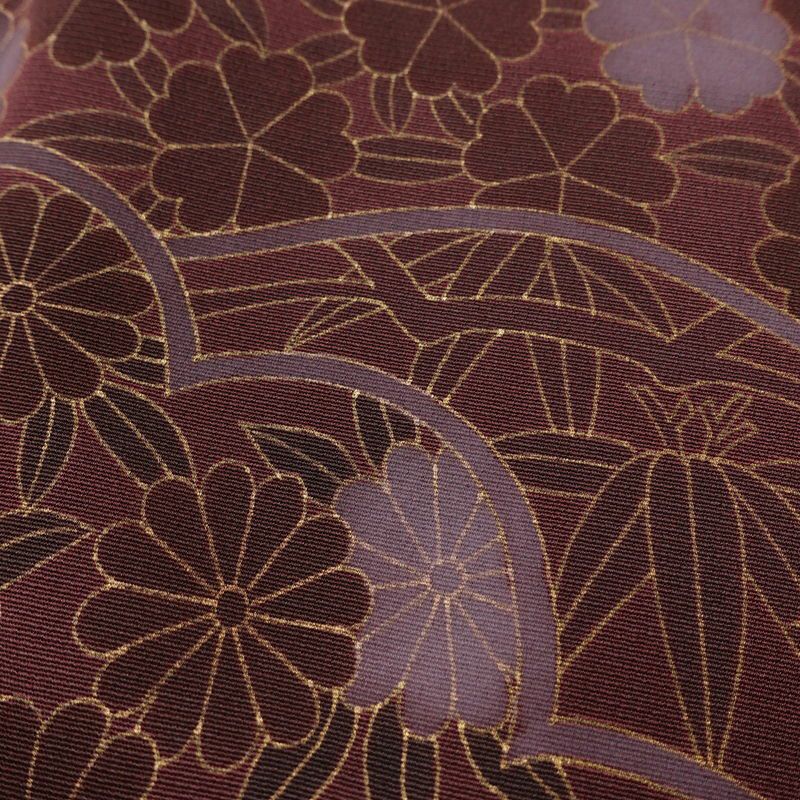 訪問着 良品 一つ紋付き 正絹 花柄 袷仕立て 身丈165cm 裄丈65cm 金彩 フォーマル 着物 小豆・エンジ_画像8