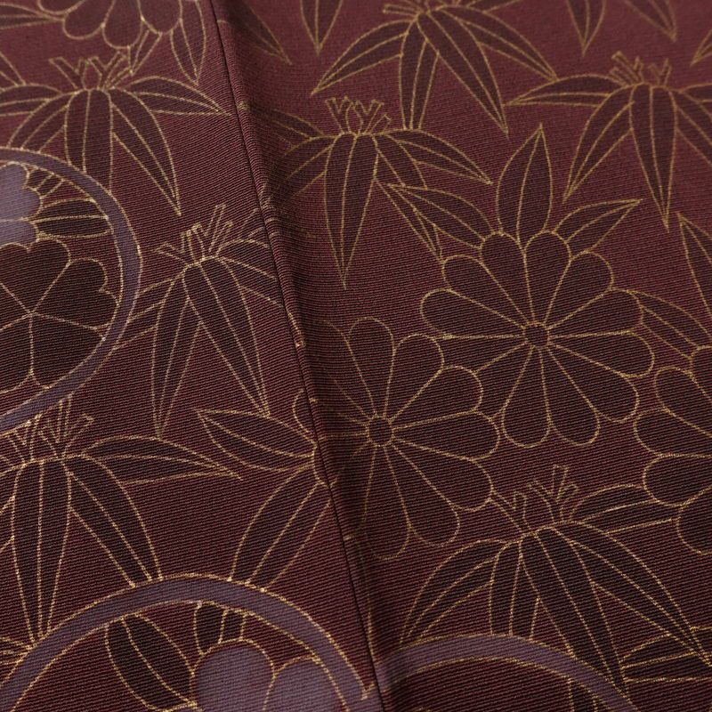 訪問着 良品 一つ紋付き 正絹 花柄 袷仕立て 身丈165cm 裄丈65cm 金彩 フォーマル 着物 小豆・エンジ_画像11