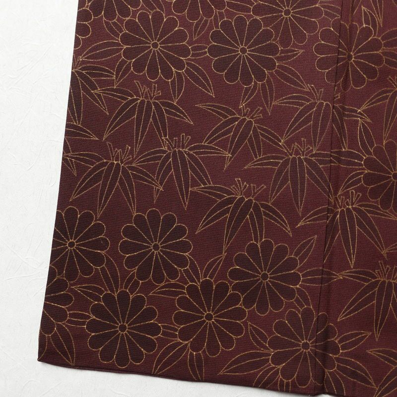 訪問着 良品 一つ紋付き 正絹 花柄 袷仕立て 身丈165cm 裄丈65cm 金彩 フォーマル 着物 小豆・エンジ_画像12