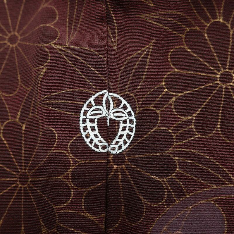 訪問着 良品 一つ紋付き 正絹 花柄 袷仕立て 身丈165cm 裄丈65cm 金彩 フォーマル 着物 小豆・エンジ_画像14