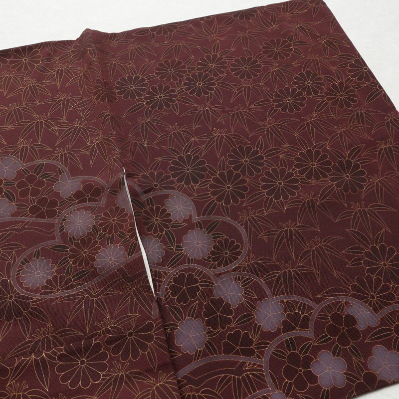 訪問着 良品 一つ紋付き 正絹 花柄 袷仕立て 身丈165cm 裄丈65cm 金彩 フォーマル 着物 小豆・エンジ_画像15