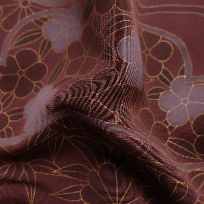 訪問着 良品 一つ紋付き 正絹 花柄 袷仕立て 身丈165cm 裄丈65cm 金彩 フォーマル 着物 小豆・エンジ_画像21