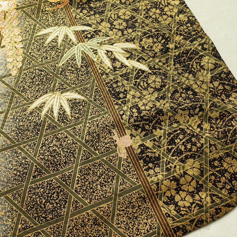 振袖 良品 金駒刺繍 セット品 長襦袢 正絹 古典柄 袷仕立て 身丈166.5cm 裄丈69cm 箔 フォーマル 着物 松 蝶 緑・うぐいす色_画像15