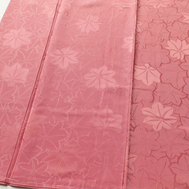 色無地 しつけ糸付き 一つ紋付き 正絹 木の葉・植物柄 袷仕立て 身丈161.5cm 裄丈64.5cm フォーマル 着物 ピンク_画像4