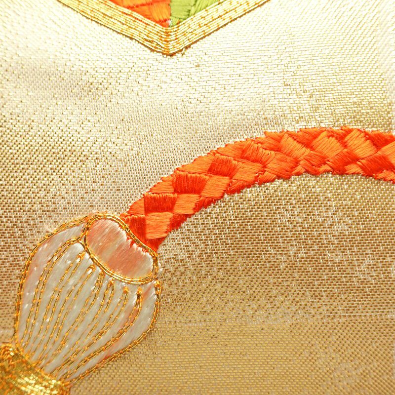 名古屋帯 太鼓柄 良品 金駒刺繍 正絹 古典柄 名古屋仕立て 箔 刺繍 金糸 帯 金・銀_画像4