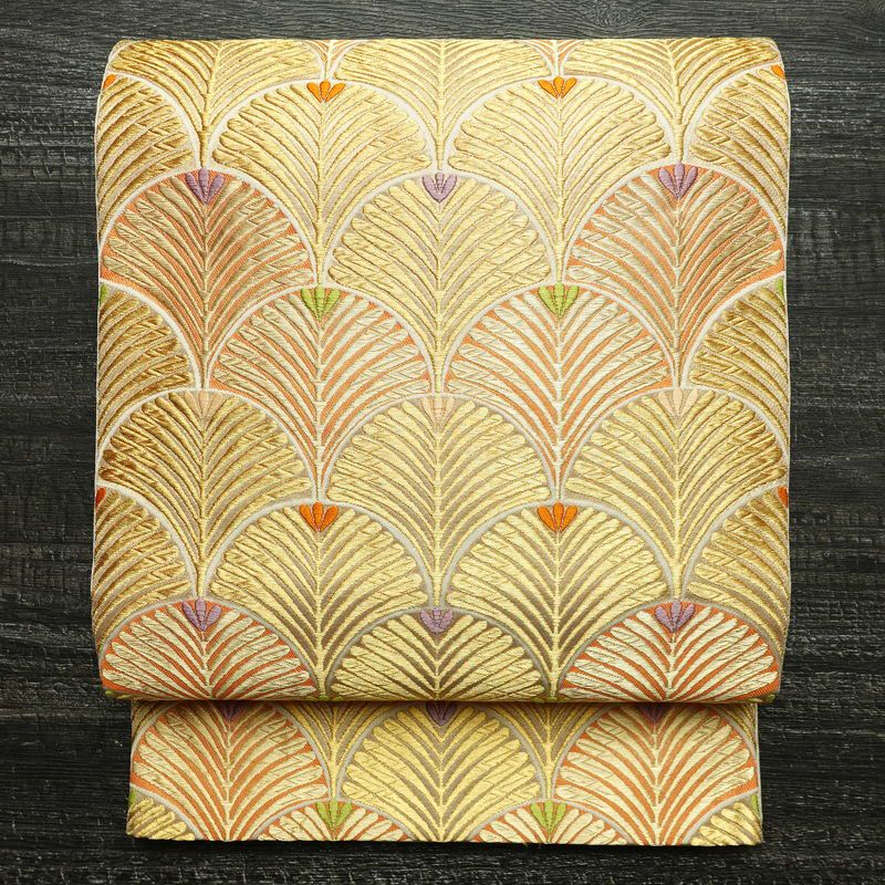 袋帯 六通柄 フォーマル用 正絹 木の葉・植物柄 金糸 帯 金・銀_画像1