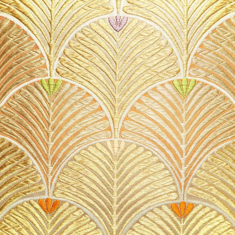 袋帯 六通柄 フォーマル用 正絹 木の葉・植物柄 金糸 帯 金・銀_画像2