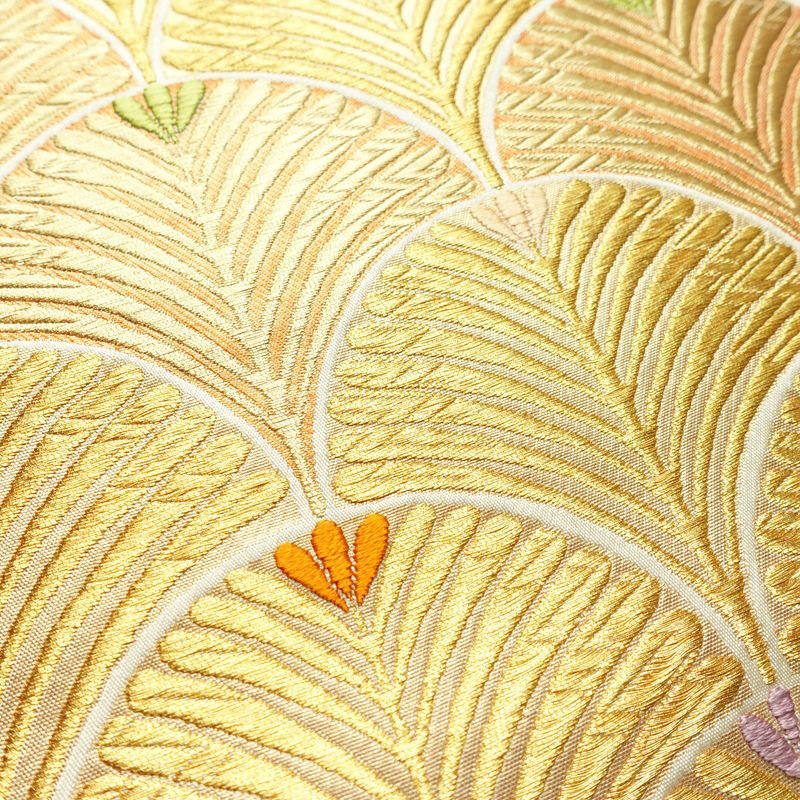 袋帯 六通柄 フォーマル用 正絹 木の葉・植物柄 金糸 帯 金・銀_画像3