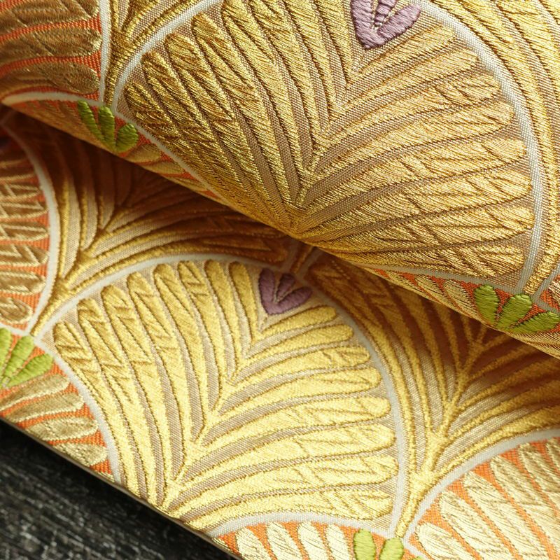 袋帯 六通柄 フォーマル用 正絹 木の葉・植物柄 金糸 帯 金・銀_画像6