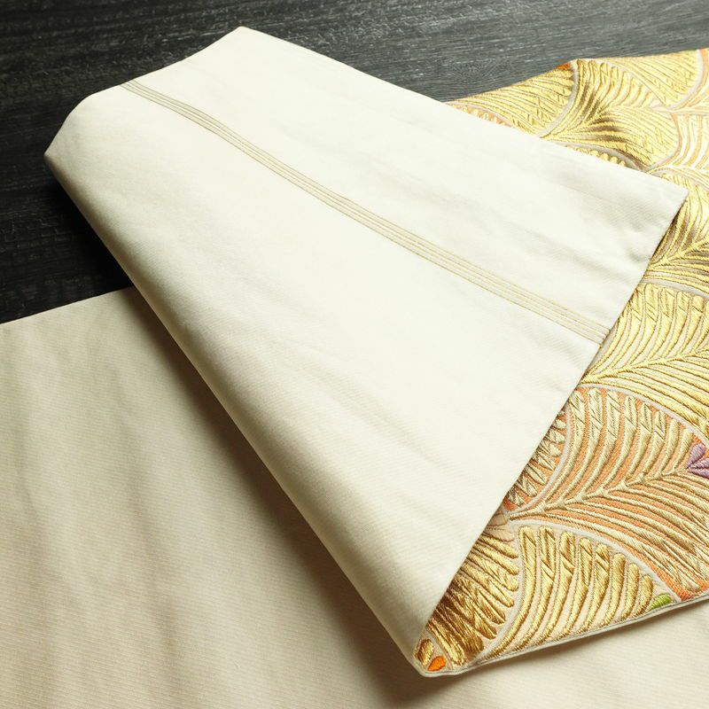 袋帯 六通柄 フォーマル用 正絹 木の葉・植物柄 金糸 帯 金・銀_画像8