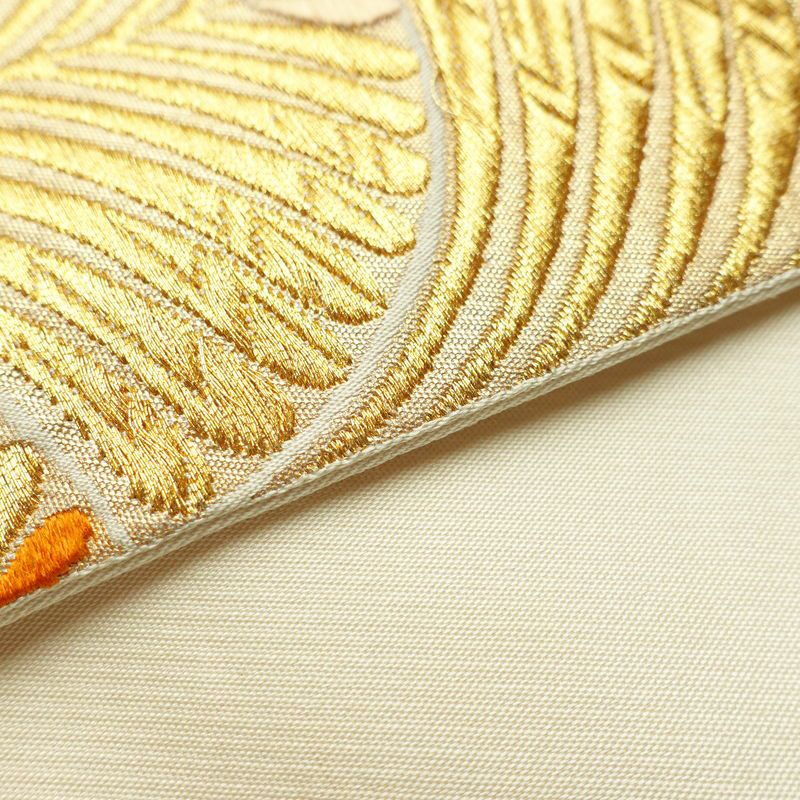 袋帯 六通柄 フォーマル用 正絹 木の葉・植物柄 金糸 帯 金・銀_画像10