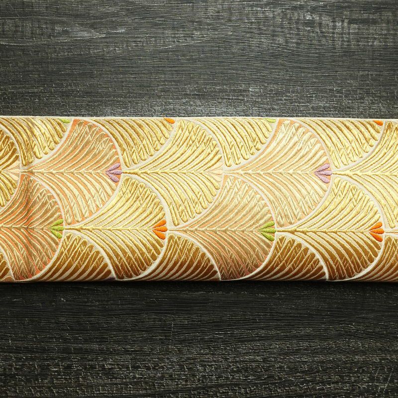 袋帯 六通柄 フォーマル用 正絹 木の葉・植物柄 金糸 帯 金・銀_画像12