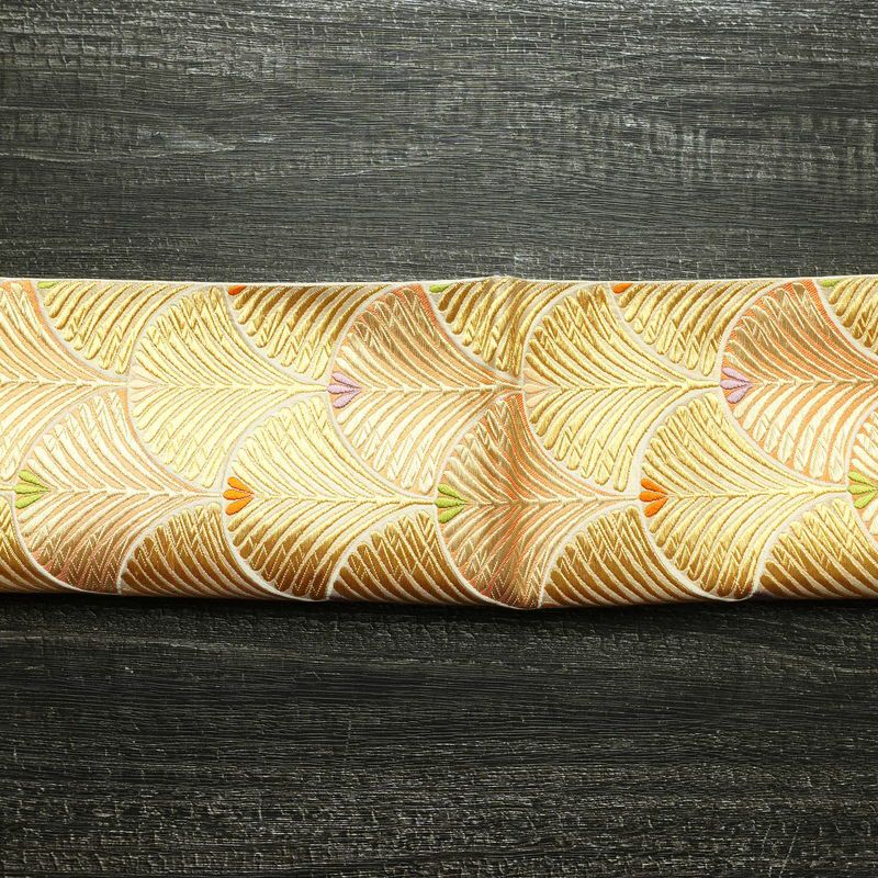 袋帯 六通柄 フォーマル用 正絹 木の葉・植物柄 金糸 帯 金・銀_画像13