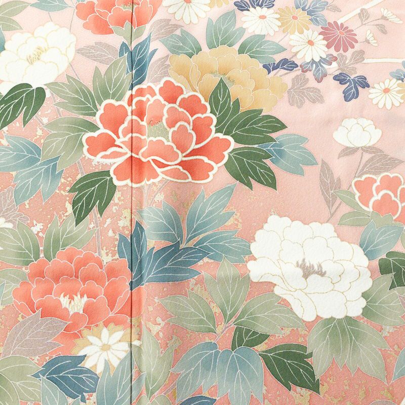 訪問着 良品 縮緬 正絹 花柄 袷仕立て 身丈162.5cm 裄丈66.5cm 金彩 フォーマル 着物 ピンク_画像6