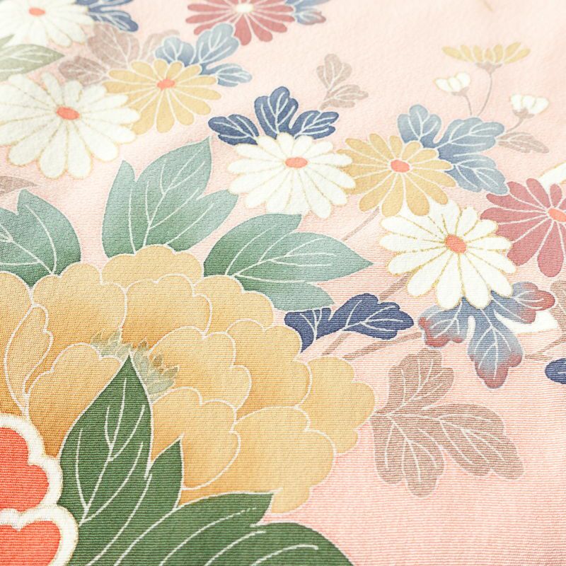 訪問着 良品 縮緬 正絹 花柄 袷仕立て 身丈162.5cm 裄丈66.5cm 金彩 フォーマル 着物 ピンク_画像8