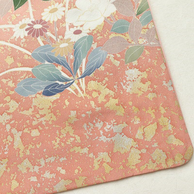 訪問着 良品 縮緬 正絹 花柄 袷仕立て 身丈162.5cm 裄丈66.5cm 金彩 フォーマル 着物 ピンク_画像17