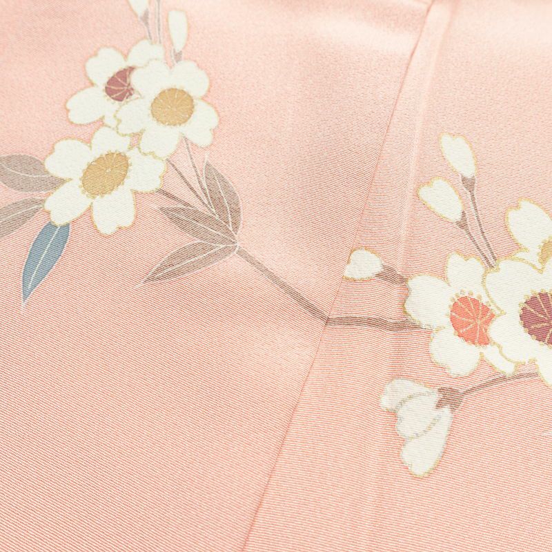 訪問着 良品 縮緬 正絹 花柄 袷仕立て 身丈162.5cm 裄丈66.5cm 金彩 フォーマル 着物 ピンク_画像19