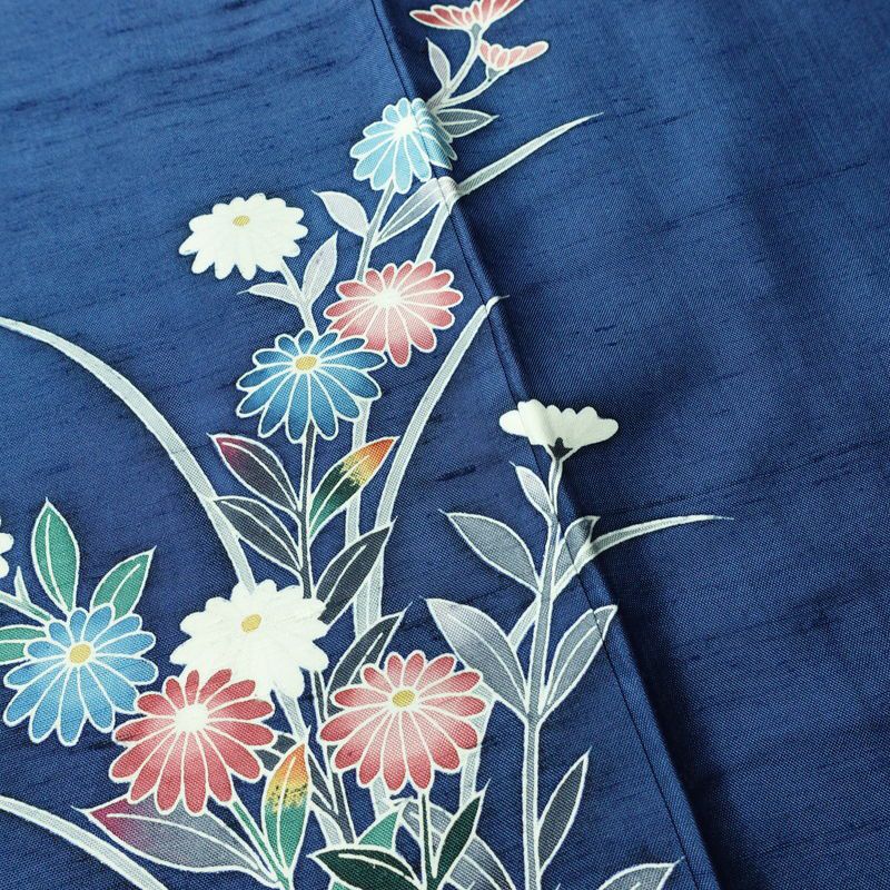 付け下げ 正絹 紬地 花柄 袷仕立て 身丈157.5cm 裄丈65cm 着物 青・紺_画像8