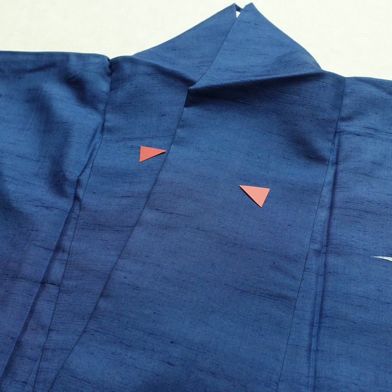 付け下げ 正絹 紬地 花柄 袷仕立て 身丈157.5cm 裄丈65cm 着物 青・紺_画像14