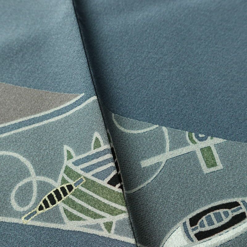 訪問着 良品 落款入り しつけ糸付き 縮緬 正絹 古典柄 袷仕立て 身丈151cm 裄丈63cm 箔 フォーマル 着物 青・紺_画像10