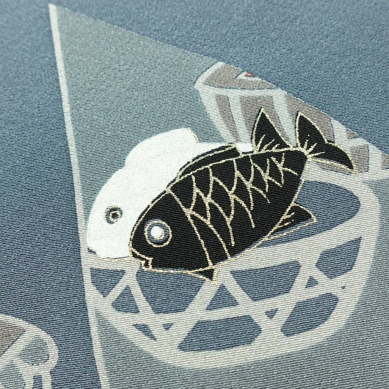 訪問着 良品 落款入り しつけ糸付き 縮緬 正絹 古典柄 袷仕立て 身丈151cm 裄丈63cm 箔 フォーマル 着物 青・紺_画像14