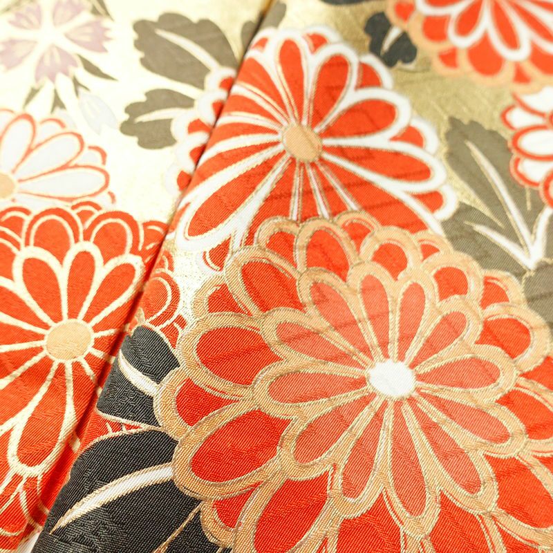 振袖 良品 正絹 木の葉・植物柄 袷仕立て 身丈163.5cm 裄丈69cm 箔 金彩 フォーマル 着物 緑・うぐいす色_画像7