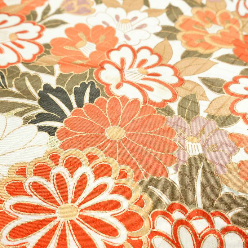 振袖 良品 正絹 木の葉・植物柄 袷仕立て 身丈163.5cm 裄丈69cm 箔 金彩 フォーマル 着物 緑・うぐいす色_画像8