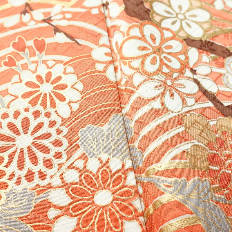 振袖 良品 正絹 木の葉・植物柄 袷仕立て 身丈163.5cm 裄丈69cm 箔 金彩 フォーマル 着物 緑・うぐいす色_画像10