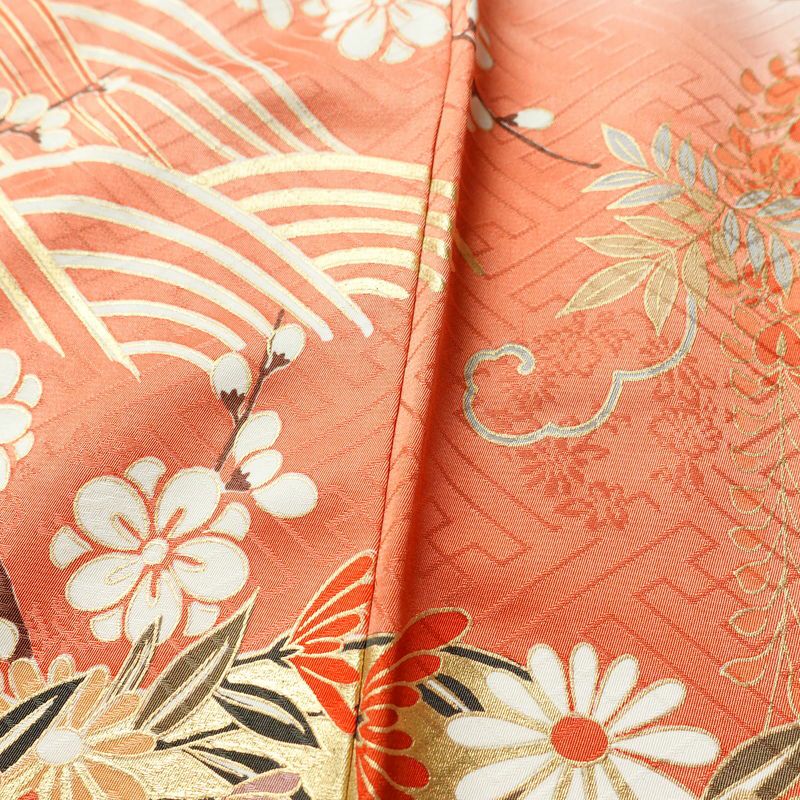 振袖 良品 正絹 木の葉・植物柄 袷仕立て 身丈163.5cm 裄丈69cm 箔 金彩 フォーマル 着物 緑・うぐいす色_画像11