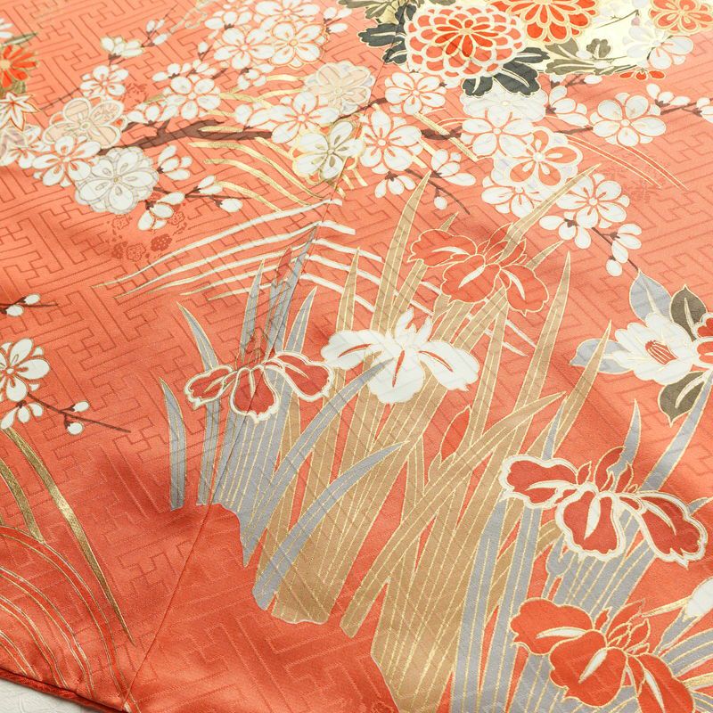 振袖 良品 正絹 木の葉・植物柄 袷仕立て 身丈163.5cm 裄丈69cm 箔 金彩 フォーマル 着物 緑・うぐいす色_画像13