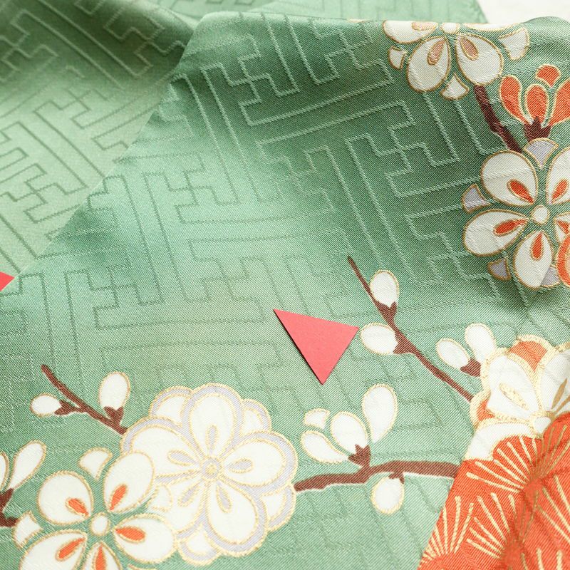 振袖 良品 正絹 木の葉・植物柄 袷仕立て 身丈163.5cm 裄丈69cm 箔 金彩 フォーマル 着物 緑・うぐいす色_画像18