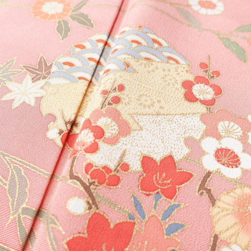 訪問着 美品 しつけ糸付き 正絹 古典柄 袷仕立て 身丈161cm 裄丈63cm 箔 金彩 菊 フォーマル 着物 ピンク_画像7