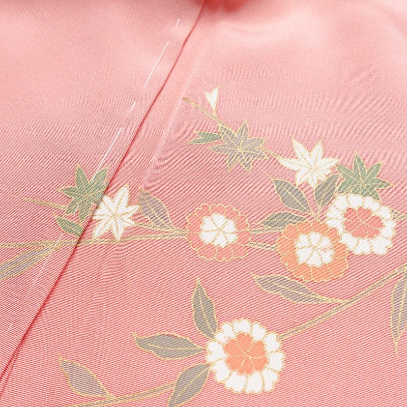 訪問着 美品 しつけ糸付き 正絹 古典柄 袷仕立て 身丈161cm 裄丈63cm 箔 金彩 菊 フォーマル 着物 ピンク_画像18