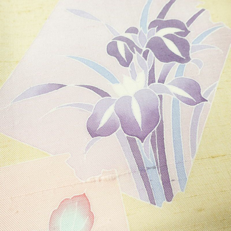 付け下げ 良品 紬地 正絹 花柄 袷仕立て 身丈167cm 裄丈66.5cm 着物 クリーム_画像9