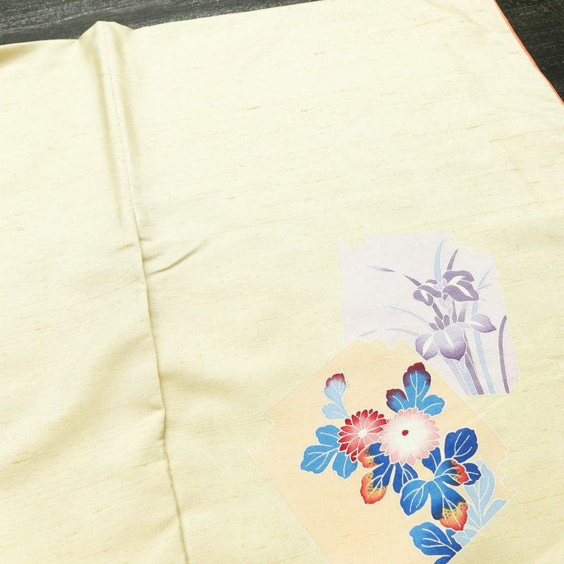 付け下げ 良品 紬地 正絹 花柄 袷仕立て 身丈167cm 裄丈66.5cm 着物 クリーム_画像14