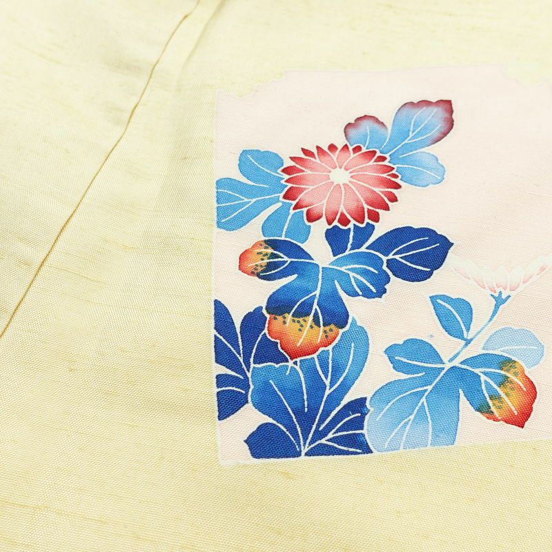 付け下げ 良品 紬地 正絹 花柄 袷仕立て 身丈167cm 裄丈66.5cm 着物 クリーム_画像17