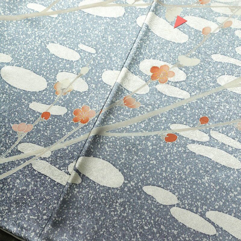 訪問着 落款入り 綸子 正絹 花柄 袷仕立て 身丈165cm 裄丈66cm 箔 共八掛 梅 金彩 フォーマル 着物 グレー_画像12