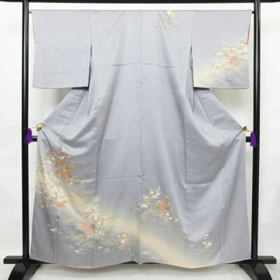 訪問着 正絹 古典柄 袷仕立て 身丈159cm 裄丈66.5cm 金彩 フォーマル 着物 紫・藤色