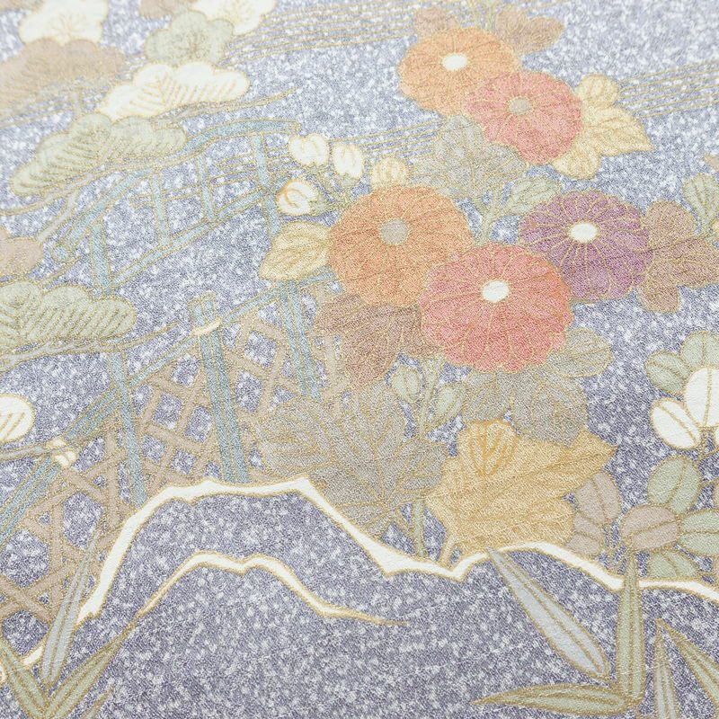 訪問着 正絹 古典柄 袷仕立て 身丈159cm 裄丈66.5cm 金彩 フォーマル 着物 紫・藤色_画像12